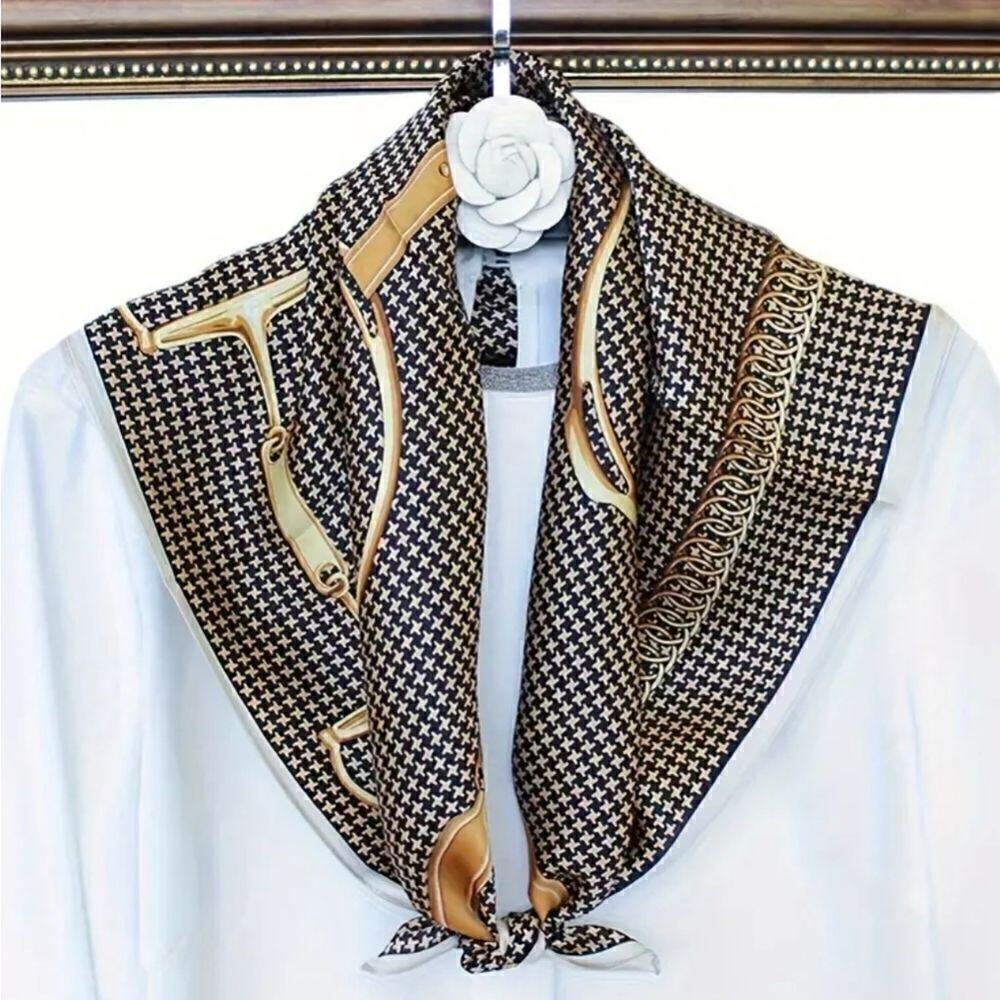 Square Scarf with Windmill Chain, Simple and Thin, Silky Scarf